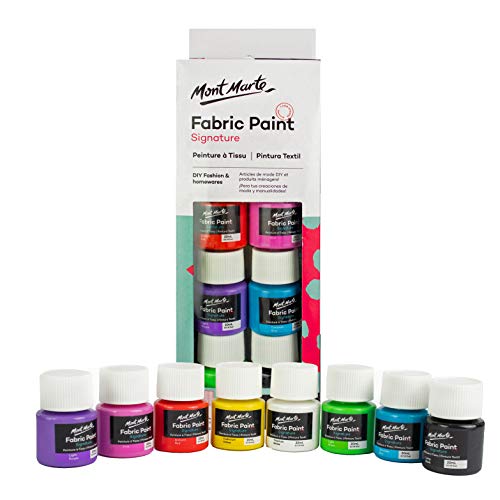 Mont Marte Permanent Fabric Paint Set 8 x 20ml Vivid Colours for Textile, Fabric, T-Shirt, Canvas, Wood, Ceramic, Glass Mont Marte