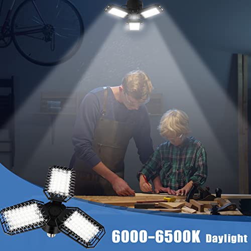 Aoretic LED Garage Lights Bulb 2 Pack -80W, 8000LM 6500K Led Shop Light with 3 Deformable Panels, Basement Barn Light Garage Ceiling Lights, E26/E27 Aoretic