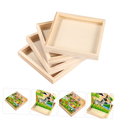 Zerodeko 16 Pcs Puzzle Toys Unfinished Wood Serving Blocks Tray Serving Storage Tray Sundries Holder Toy Holder Unfinished Wood Tray Wood Serving Zerodeko