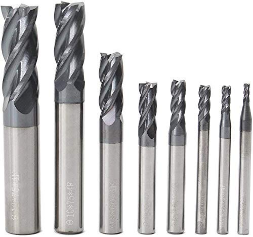 8pcs 2-12mm CNC Square Nose End Mills,Carbide Tungsten Steel 4 Fultes Milling Cutter, Router Bits Rotary Bits Tool Straight Shank 2-12mm Hunricho