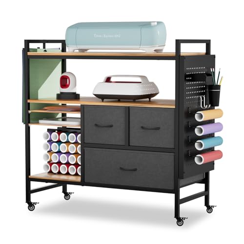 PUNLUXU Organizers and Storage Compatible with Cricut Machines - Vinyl Roll Holder, DIY Pegboard with Accessories Organizer, Rolling Craft Table with PUNLUXU