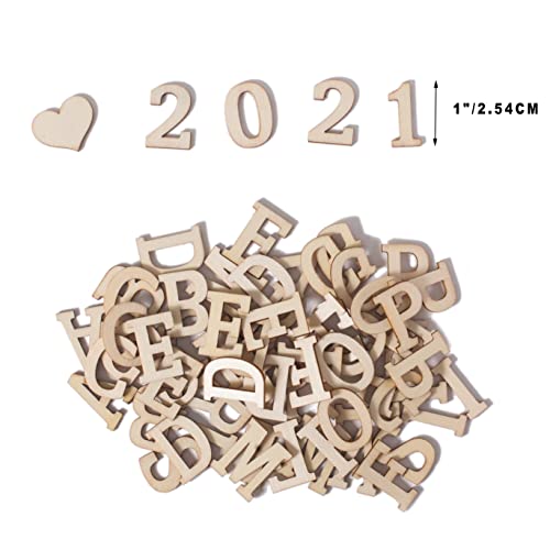 270 Pieces 1 Inch Wood Alphabet Letters Wooden Numbers Mini Blank Wood Symbols Unfinished Wood Heart Star Paw with Rustic Storage Tray for Home Decor Cregugua