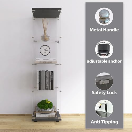 nifoti 4-Tier Floor Standing Glass Display Cabinet with Lockable Door for Collectibles and Trophies nifoti