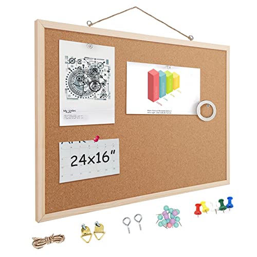 TooCust 16” x 24” Cork Boards for Walls with Frame, 1 Pack Small Wood Framed Bulletins Board Decorative Hanging Pin Board, Corkboards for Wall Notice TooCust