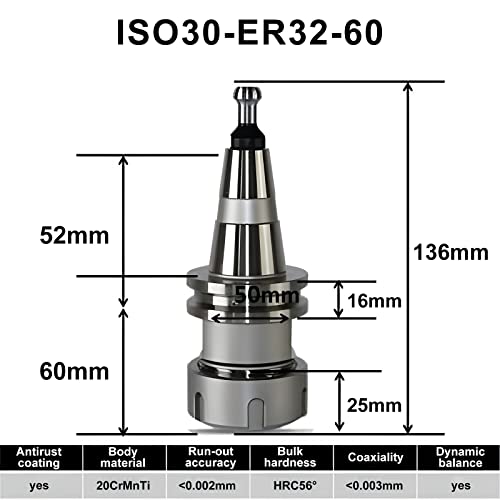 5PCS/Lot ISO30 ER32-60 Balance Collet Chuck G2.5 30000rpm CNC Tool Holder Stainless Steel Nickel plated With Pull Stud Woodworking Machine TUMAN Pro