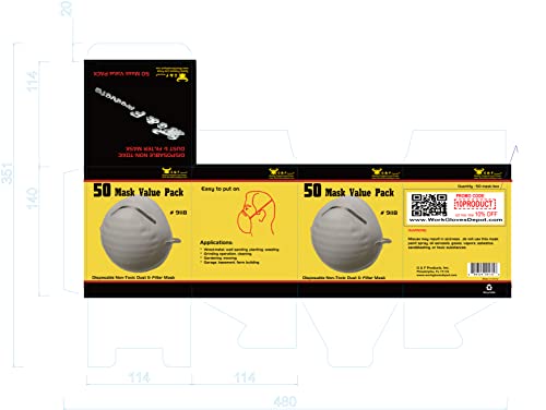G & F 9118 Disposable Non-Toxic Dust and Filter Mask for cleaning, 50 Mask Value Pack G & F Products