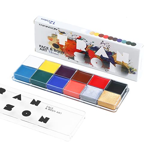 Transon Artist Paint Brush Set of 12 and 12-Color Face Body Paint Palette TRANSON