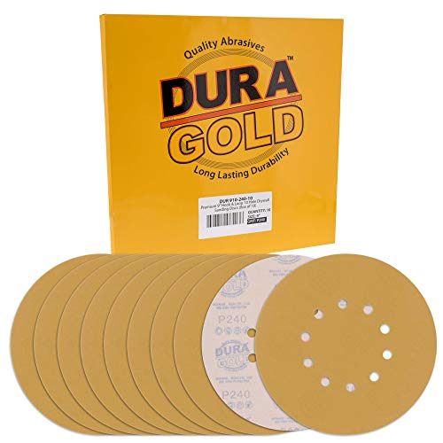 Dura-Gold Premium 9" Drywall Sanding Discs - 240 Grit (Box of 10) - 10 Hole Pattern Sandpaper Discs with Hook & Loop Backing, Fast Cutting Aluminum Dura-Gold