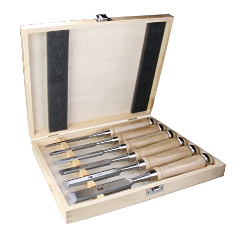6 Piece Wood Chisel Set Woodworking Chisel Kit with Chrome-Vanadium Steel and hornbeam Handles, Premium Wooden Case for Carpenter Craftsman Gift for MKC