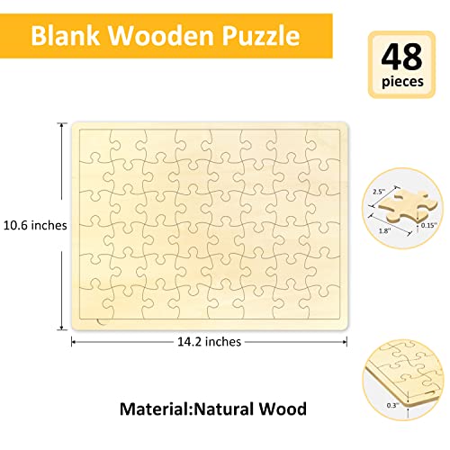 48 Piece Blank Puzzle with Puzzle Tray to Draw on, Each Piece is Unique, Custom Puzzle 14.2x10.6 Inches for Crafts & DIY, Make Your Own Wooden Jigsaw MoinKidz
