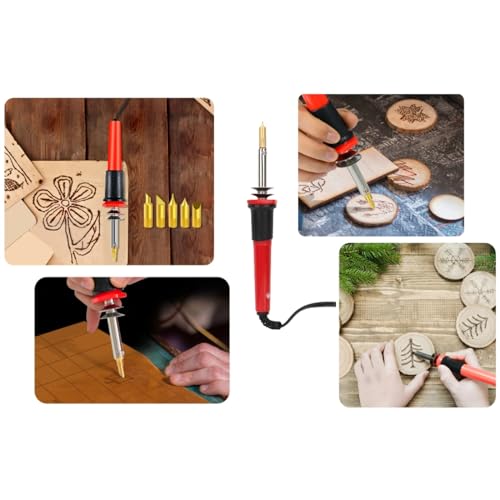 7 Pcs Wood Burning Kit Electric Pyrography Pen Variable Temperature Wood Leather Burning Soldering Iron with 5pcs Different Tips (US 110V) Walfront