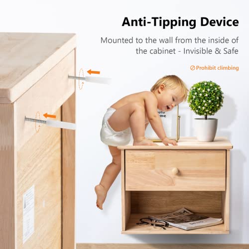 VINGLI Unfinished Natural Solid Wood Floating Nightstand for Bedroom Set of 2, Small Nightstand with Drawer & Open Shelf, Farmhouse Night Stand VINGLI