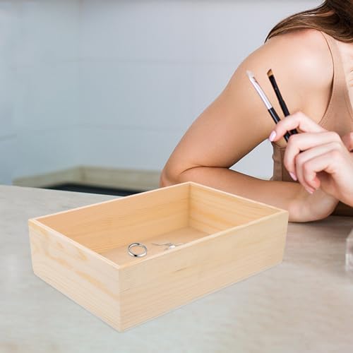 ABOOFAN Wooden Jewelry Tray, Jewelry Drawer Organizer 11x7inch Pine Wood Display Dish Unfinished Wood Trinkets Plate Small Rectangle Earring Holder ABOOFAN