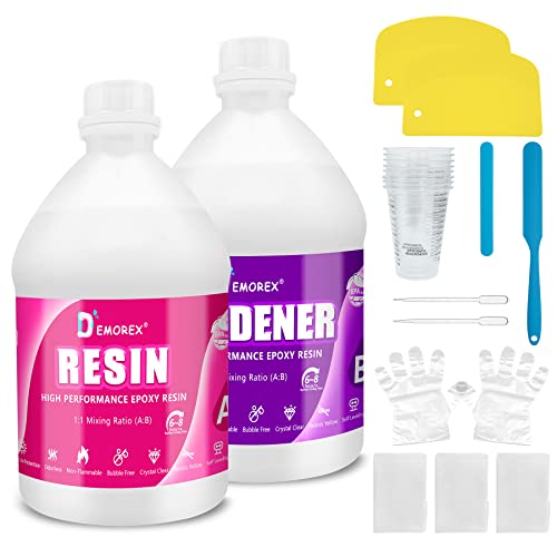 Demorex 1 Gallon Crystal Clear Epoxy Resin Kit, High Gloss & Bubbles Free Resin Supplies for Art Coating and Casting, Craft DIY, Wood, Tabletop, Bar Demorex