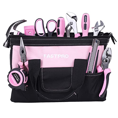 FASTPRO 232-Piece 20V Pink Cordless Lithium-ion Drill Driver and Home Tool Set, Lady's Repairing Kit with 12-Inch Wide Mouth Open Storage Bag FASTPRO