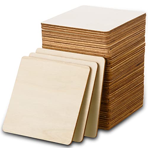 80 Pcs Unfinished Wood Pieces 4x4 Inch Blank Wood Squares Natural Wooden Square Cutouts Tiles Unfinished Wooden Squares Ornaments for DIY Crafts, FOBSME