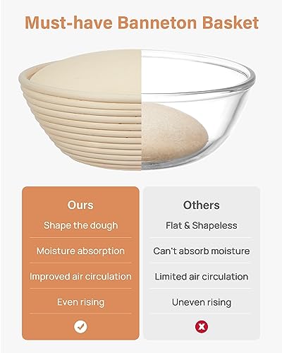 Kootek Sourdough Bread Baking Supplies, 9 Inch Round Sourdough Starter Kit, Baking Tools Banneton Bread Proofing Basket with Bread Lame, Dough Kootek