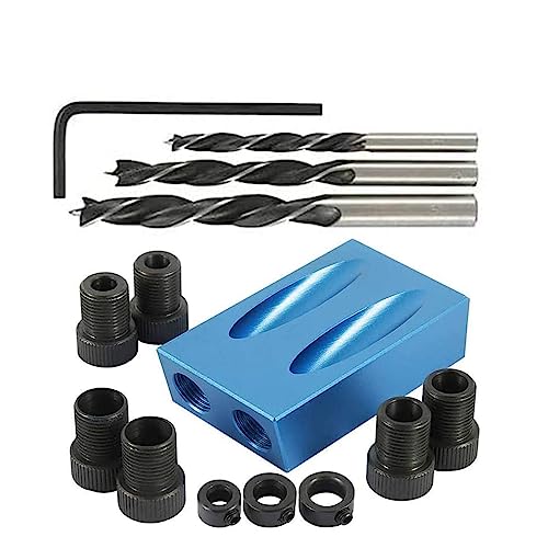 Pocket Hole Jig 14Pcs Kit - Woodwork Guides Joint Angle Tool Carpentry Locator - 15° Woodworking Inclined Hole Fixture 6/8/10mm Drill Bits Dowel VELNUT