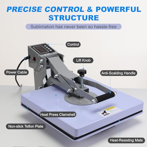 AKEYDIY Heat Press Machine, 15x15 inch Heat Press for t Shirts, Fast Heating for Heat Sublimation and Heat Vinyl Transfer, 1400W High Pressure AKEYDIY