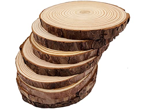 Unfinished Natural with Tree Bark Wood Slices 9 Pcs 5.1-5.5inch Disc Coasters Wood Coaster Pieces Craft Wood kit Circles Crafts Christmas Ornaments William Craft