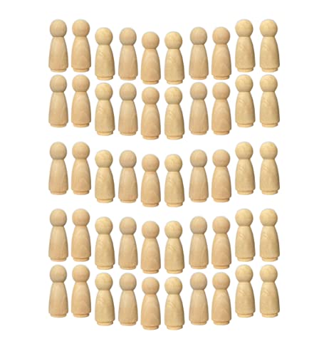 50 Pack Wood Peg Dolls Unfinished Wooden People Craft Blank Family Figures 3/4 x 2 inch Cregugua