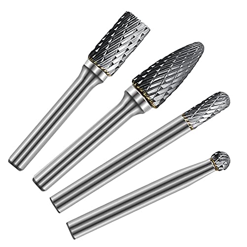ASNOMY 8pcs Carbide Burr Set with 1/4''(6mm) Shank Double Cut Solid Carbide Rotary Burr Set Cutting Burrs for Die Grinder Drill, Metal Wood Carving, ASNOMY