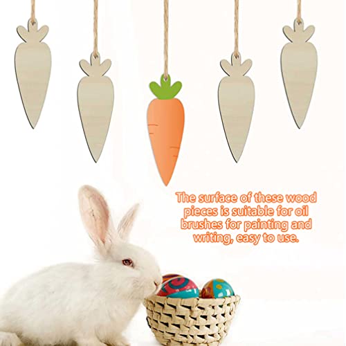 Abaodam 30Pcs Easter Unfinished Wooden Carrot Cutouts Blank Carrot DIY Wood Crafts Carrot Hanging Ornaments Wood Slices Easter Decor Abaodam