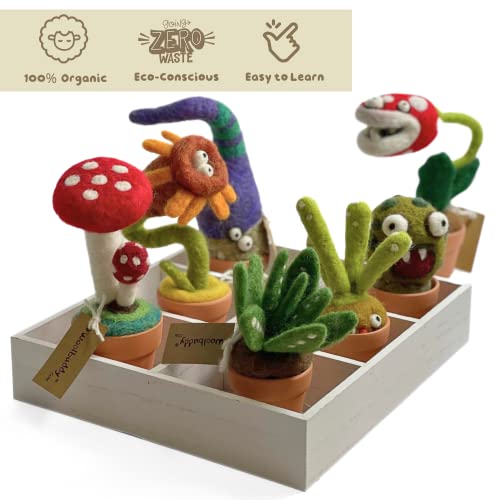 Woolbuddy Needle Felting Kit, Cactus Monster Felting Kit for Beginner Adults, Kids Needle Felting Kit Succulent, 4 Felting Needles, Felting Wool, Woolbuddy