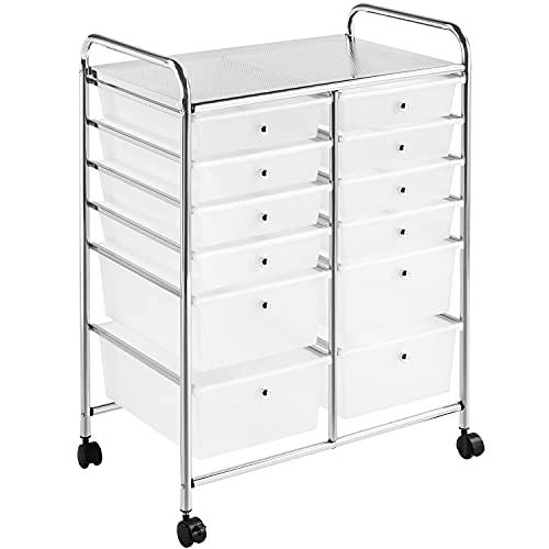 Yaheetech 12 Drawers Rolling Storage Cart Multipurpose Movable Organizer Cart Storage Bin Trolley Tools Scrapbook Paper Organizer on Wheels, White Yaheetech