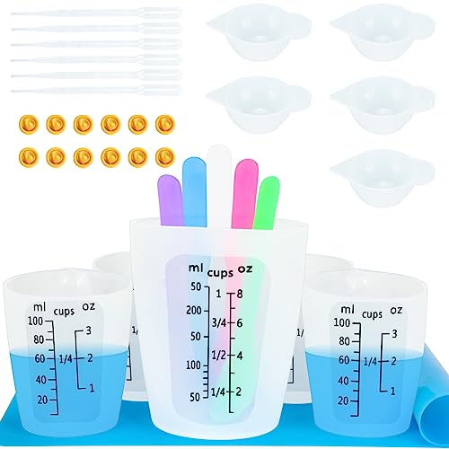 Silicone Measuring Cups Tool Kit for Resin, Non-Stick Black Number 250& 100ml Epoxy Mixing Cups, Reusable Resin Supplies with Silicone Mat, Stir Creahaus