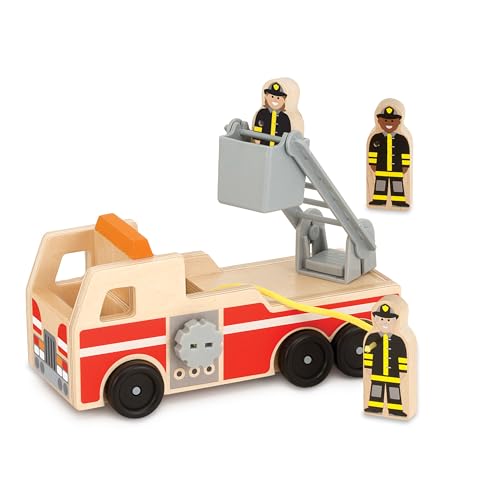 Melissa & Doug Wooden Fire Truck With 3 Firefighter Play Figures - Fire Truck Toys For Kids, Toddler Toy For Pretend Play, Classic Wooden Toys For Melissa & Doug