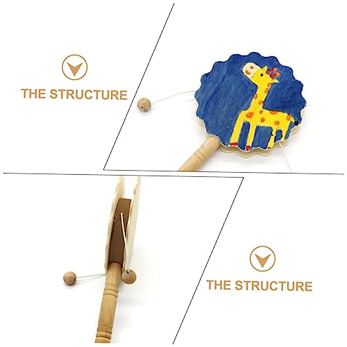 COHEALI 16 Pcs Painting Rattle Bell Rattle Kid Monkey Drum Blank Wood Rattle- Drum Panderetas para Niños Unfinished Wood Crafts Percussion COHEALI