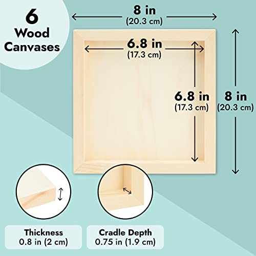 Unfinished 8x8 Wood Canvas for Arts and Crafts, Framed Flat Cradle Panel Boards for Painting Supplies (6 Pack) Juvale