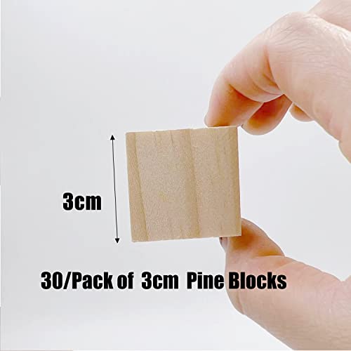 Wood Blocks for Crafts, Unfinished Wood Cubes, 3cm Natural Wooden Blocks, Pack of 30 Wood Square Blocks, Wooden Cubes for Arts and Crafts and DIY SIWUCHYE