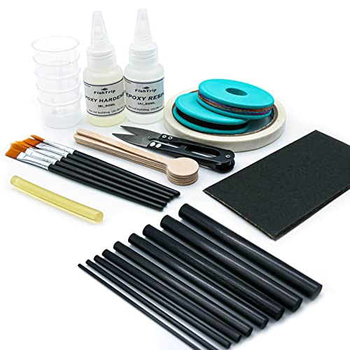 FishTrip Fishing Rod Repair Kit Complete with Epoxy,10pcs Carbon Fiber Sticks Pole Building Kit, AB Glue, Wrapping Thread for Saltwater Freshwater FishTrip