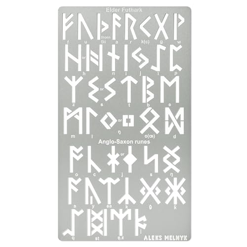 Aleks Melnyk No.483 Metal Stencil, Elder Futhark and Anglo-Saxon Runes 0.8in, Ancient Alphabet, Sigil Magic Alphabet Stencil 1 PC, Template Wood Aleks Melnyk