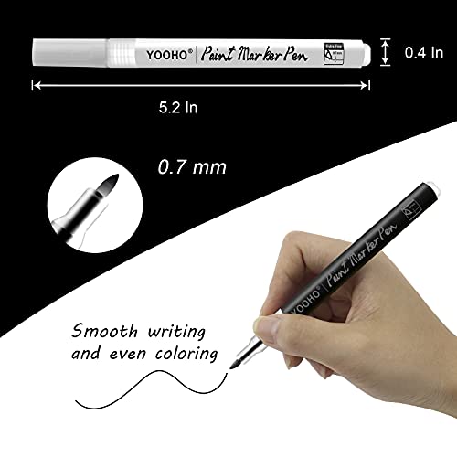 YOOHO Paint Pen White Black Acrylic Marker Set for Rock Wooden Tire Metal Leather Glass Painting, 0.7mm Fine Point Quick Drying (3pcs Black +3pcs YOOHO