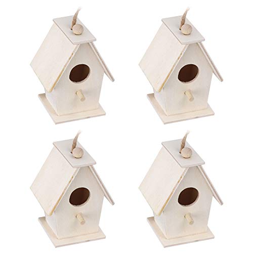 4Pcs Wooden Birdhouse Kits, Hanging Bird House Decorative Small Wood Birds Nest Cage Unfinished Paintable Nesting Box Innovative Birdcage Crafting Tiiyee