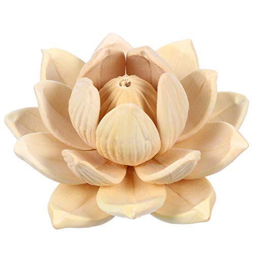 VOSAREA Wood Lotus Flower Figurine Ornament Unfinished Wooden Wall Sculpture Cake Topper Desktop Adornment for DIY Craft Indoor Home Tabletop Decor VOSAREA
