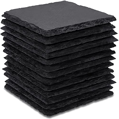 13 Pieces Slate Drink Coasters, GOH DODD 4 Inch Black Stone Coasters Cup Coaster Set for Home Decor and Laser Engraving, Square GOH DODD
