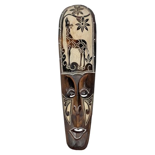 Artisan-Carved Set of 5 Hand-Crafted Wooden African Animal Wall Masks: Unique Tribal Art Sculptures - Each 20 Inches High - Perfect for Cultural Zeckos
