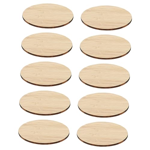 Tofficu 10pcs Round Bamboo Practical Unfinished Circle Bamboo Slices Durable Unfinished Circle Unfinished Bamboo Chips Unfinished Round Chips Tofficu