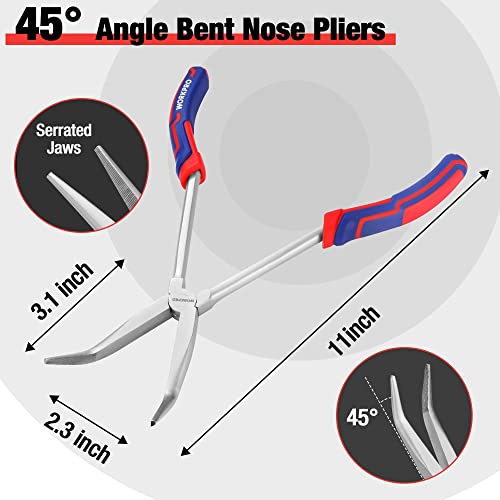 WORKPRO 3PC Long Reach Pliers Set, 11 Inch Extra Long Needle Nose Pliers Set Includes Long Reach Straight Pliers, 90° Bent Nose Pliers, 45°Bent Nose WORKPRO