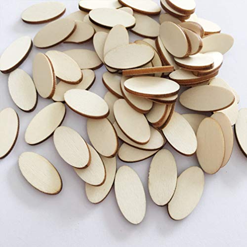 Kisangel 200pcs Unfinished Wood Oval Cutout Natural Rustic Wooden Ellipse Slices Chip Embellishment Gift Tag Board Game Pieces for DIY Arts and Kisangel