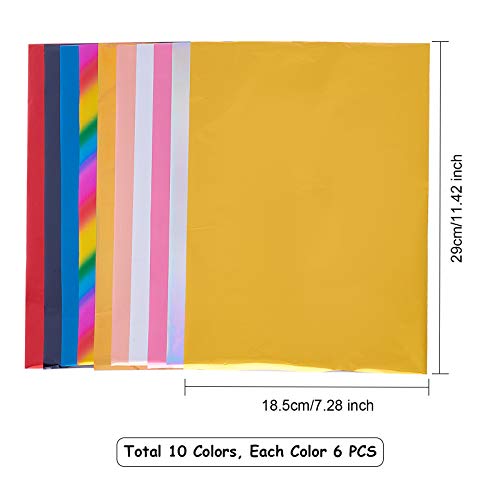 SUPERFINDINGS 60pcs 10 Color Reactive Foil Transfer Foil Paper 11.4x7.3inch A4 Hot Foil Paper Rolls for DIY Craft Embossing Scrapbooking Cards Making SUPERFINDINGS