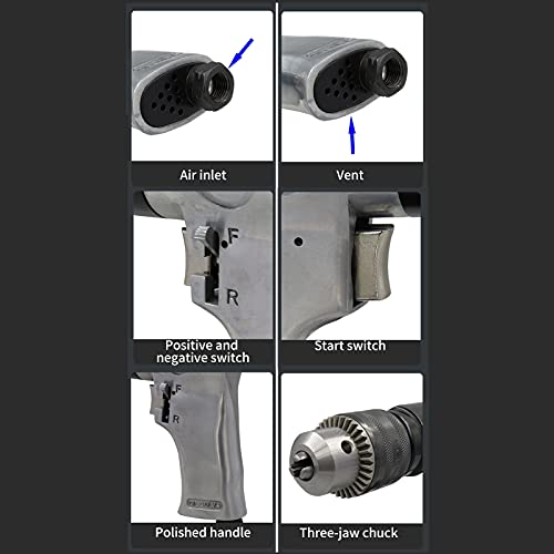 Air Tool Drillpistol Drills, 1/2" Pneumatic Air Drill, 700rpm CW/CCW Handle Type Reversible Variable Speed Drilling Tool Engraving Grinder with Yosoo