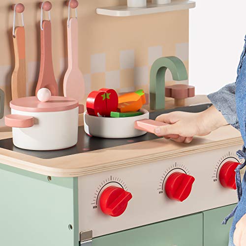 ROBOTIME Wooden Kitchen Playset for Kids Toddler, Wood Chef Pretend Play Kitchen Preschool Toy Kitchen Sets for Kids Boys Girls Ages 3 to 8 (Green) ROBOTIME