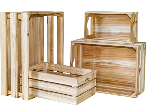 JUMBO HUMBLE Large Wooden Crates Unfinished Set of 4 Storage Crates, Decorative Wood Storage Crates for Display Rustic, Nesting Wood Container Boxes JUMBO HUMBLE