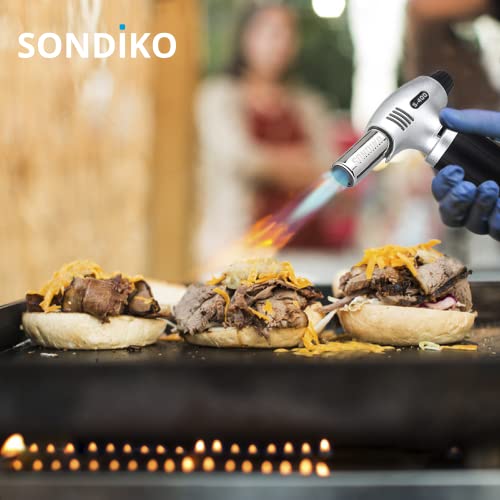 Sondiko Butane Torch S400, Refillable Kitchen Lighter, Fit All Butane Tanks Blow Torch with Safety Lock and Adjustable Flame for Desserts, Creme Sondiko