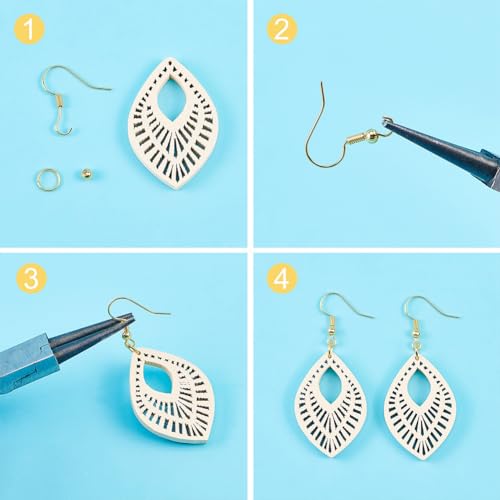 NBEADS 392 Pcs Earring Making Kits, Wooden Earring Dangle Water Drop Pendants Charms with Earring Hooks and Jump Rings for Jewelry Earring Makings NBEADS